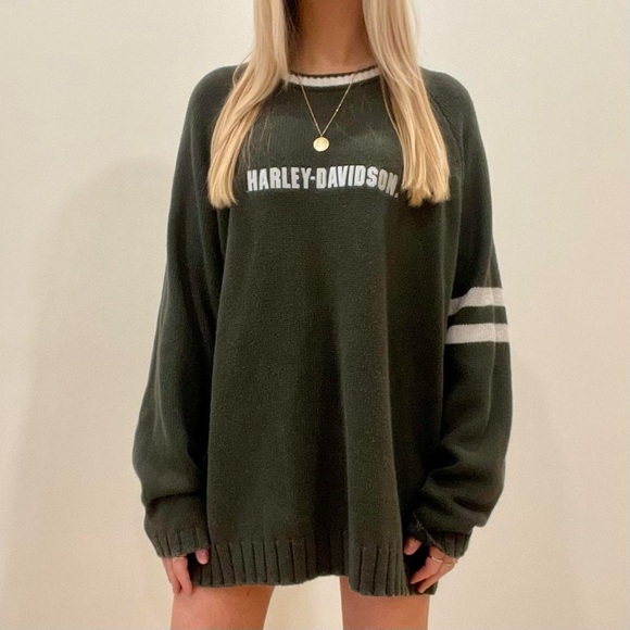 Harley-Davidson Sweaters - Vintage Harley Davidson Motorcycles Embroidered Varsity Stripe Crewneck Sweater